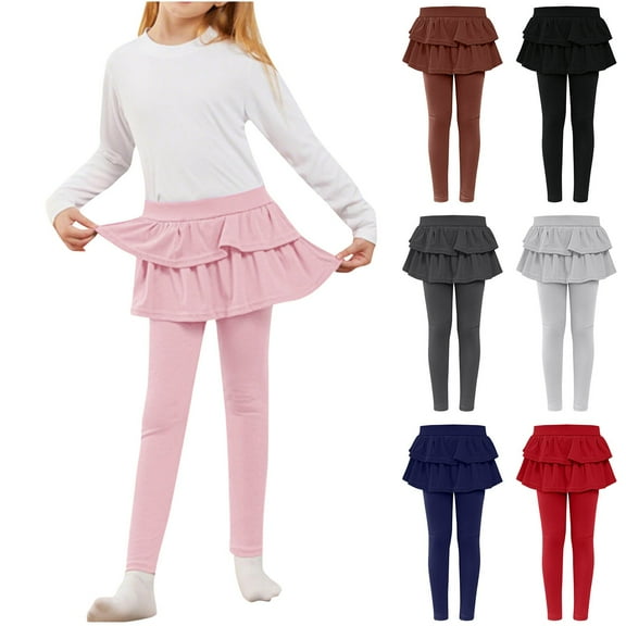 Miluxas Girls Leggings Toddler Pants Leggings for Girls School Uniform Tutu Kids Ruffle Skirt Pull On Warm Clothes
