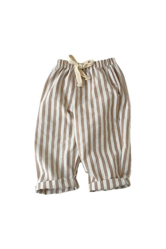 Little Kids Cotton Linen Bloomer Jogger Pants Toddler Boy Girl Striped Elastic Waistband Basic Harem Trousers