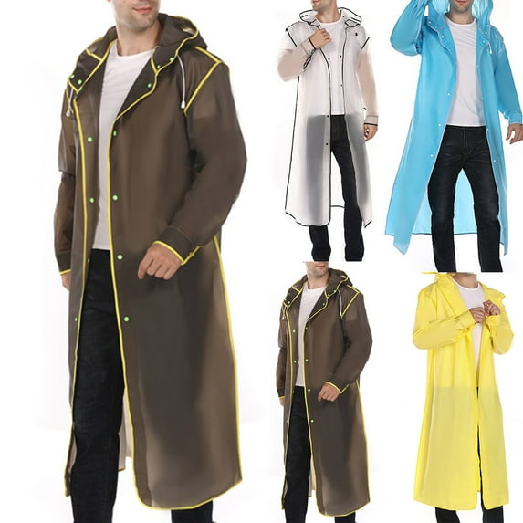Miluxas Men Clear Waterproof Long Raincoat Rain Coat Hooded Trench Jacket Outdoor Hiking Motorcycle Rain Coat