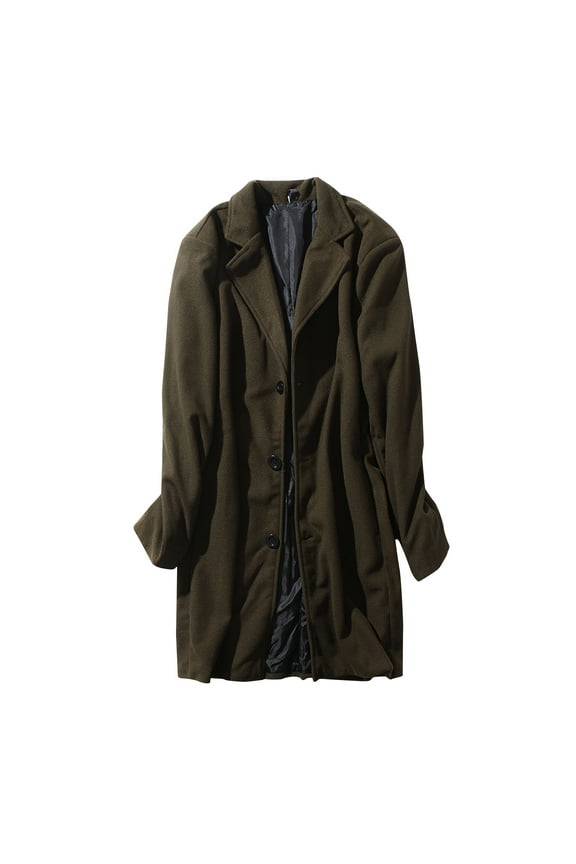 Men's Casual Trench Coat Slim Fit Notched Collar Long Jacket Overcoat Single Breasted Pea Coat