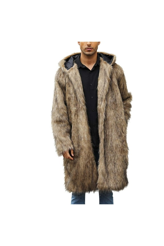 Men's Faux Fur Coat Open Front Thicken Warm Winter Overcoat Luxury Fluffy Soft Lapel Long Jackets Parka Outwear