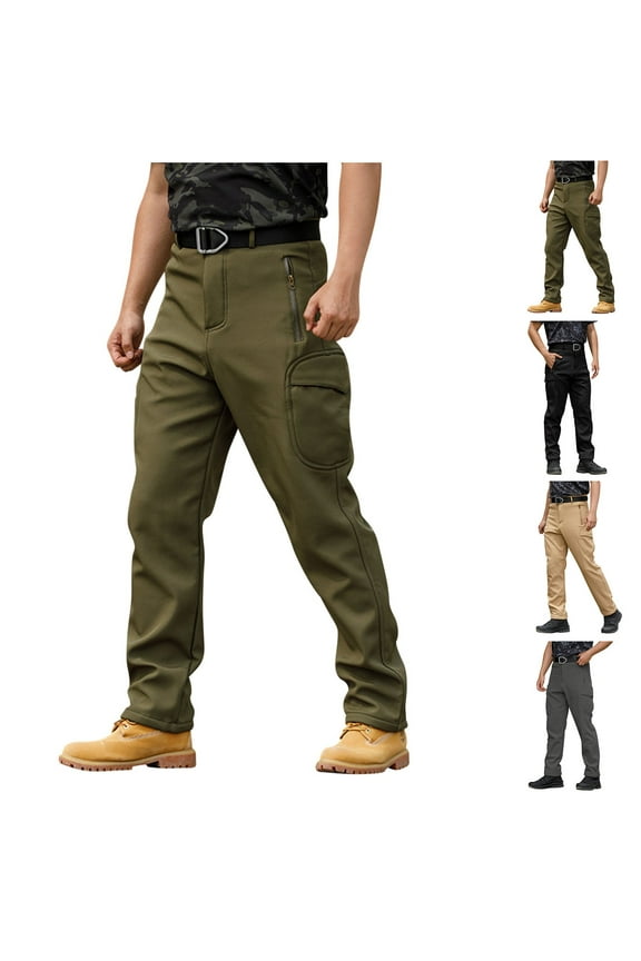 Men's Fleece Lined Cargo Pants Hiking Pants Outdoor Winter Work Snow Ski Lightweight Pants Waterproof