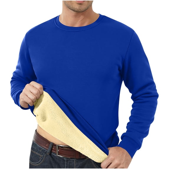 Miluxas Men's Fleece Lined Long Sleeve Shirts Midweight Thermal Top Anti-Static Crew Neck Workout Base Layer Cold Weather
