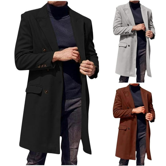 Miluxas Men's Oversized Long Faux Wool Blend Trench Coat Single Breasted Knee Length Lapel Winter Jacket