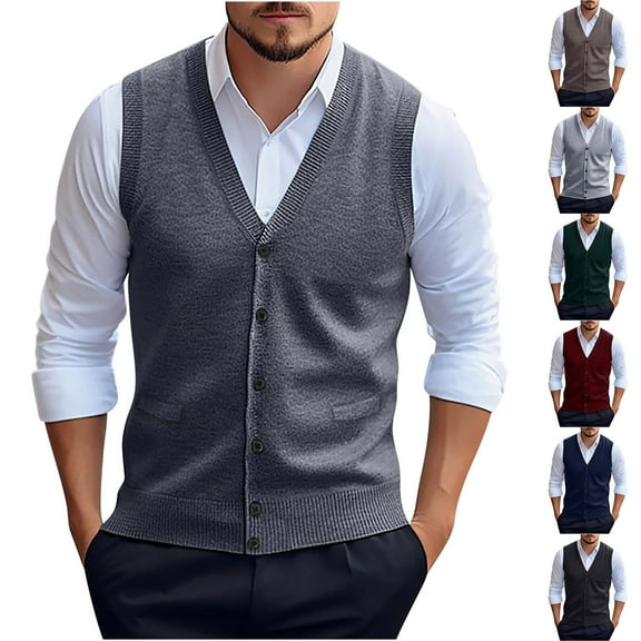 Miluxas Men's Sweater Vest V Neck Casual Sleeveless Knitted Button Cardigan Vest