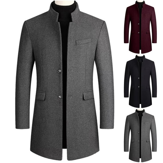 Miluxas Men's Wool Blend Jacket Winter Slim Fit Trench Coat Stand Collar Single Breasted Short Pea Coat
