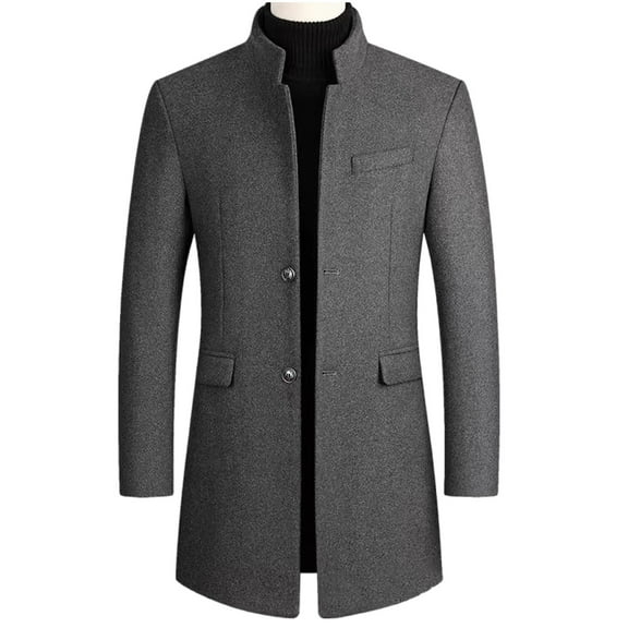 Miluxas Men's Wool Blend Jacket Winter Slim Fit Trench Coat Stand Collar Single Breasted Short Pea Coat