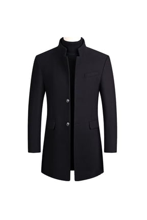 Men's Wool Blend Jacket Winter Slim Fit Trench Coat Stand Collar Single Breasted Short Pea Coat