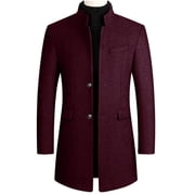 Miluxas Mens Wool Blend Jacket Winter Slim Fit Trench Coat Stand Collar Single Breasted Short Pea Coat