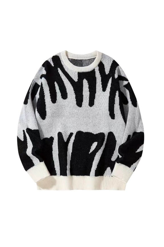 Mens Crewneck Oversized Sweaters Y2K Aesthetic Flame Graphic Knitted Sweater Casual Pullover Long Sleeve Jumpers