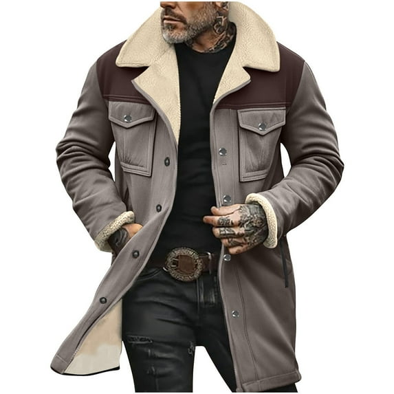 Miluxas 2025 Clearance! Mens Faux Leather Jacket Clearance Cozy Sherpa Fleece Lined Bomber Jackets Winter Coat Suede Faux Fur Trench Coat