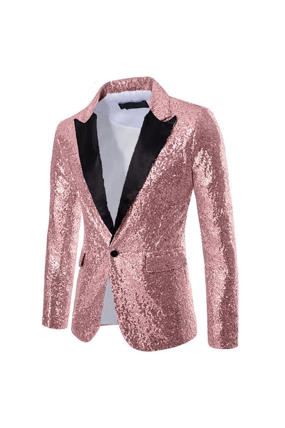 Mens Shiny Sequin Blazer One Button Suit Jacket Shawl Lapel Tuxedo Party Dinner Prom