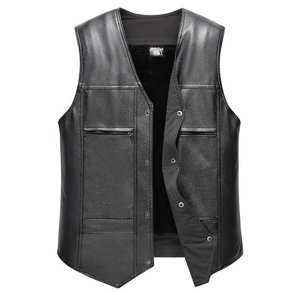 Miluxas Mens Winter Leather Vests Outerwear Fleece Lined Vest Warm Casual Quilted Vest Bubble Sherpa Vest Jacket