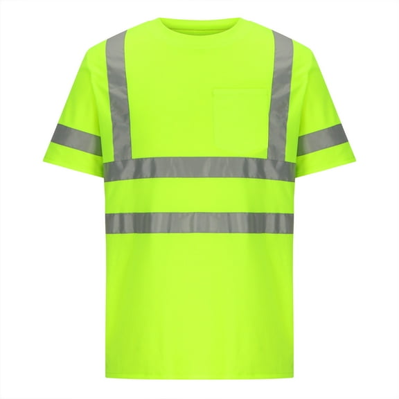 Miluxas Safety Shirts for Men Women Short Sleeve High Visibility Work Shirts High Vis Shirts Reflective Mens Hi Vis T Shirts Green XXXXL(XXXXL)