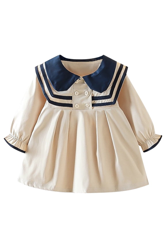 Toddler Nautical Sailor Dress Fall Long Sleeve Pleated School Uniform