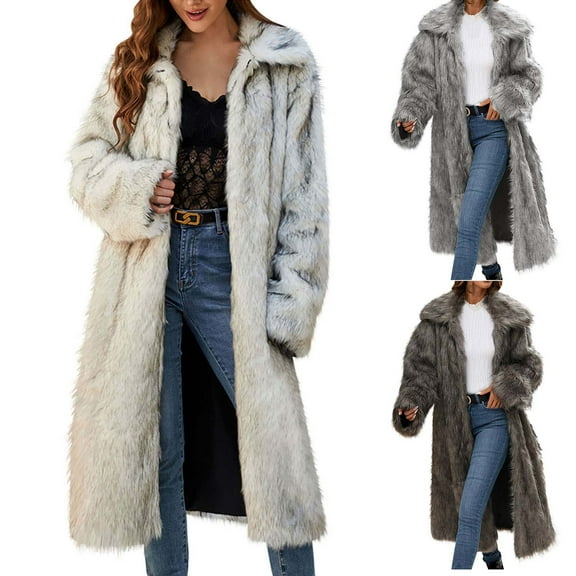 Miluxas Women Faux Fur Winter Coats Comfort Warm Outerwear Open Front Long Cardigan Overcoat Jacket