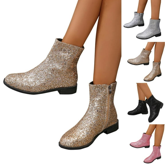Miluxas Women Sequin Cowboy Boots Glitter Chunky Heel Sparkly Cowgirl Ankle Boots
