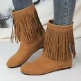 thumbnail image 1 of Miluxas Women Tassel Western Booties Chunky Block Heel Suede Cowboy Ankle Boots Fringe Pointed Closed Toe V-Cut Stacked Heel Slip On Short Boots, 1 of 9
