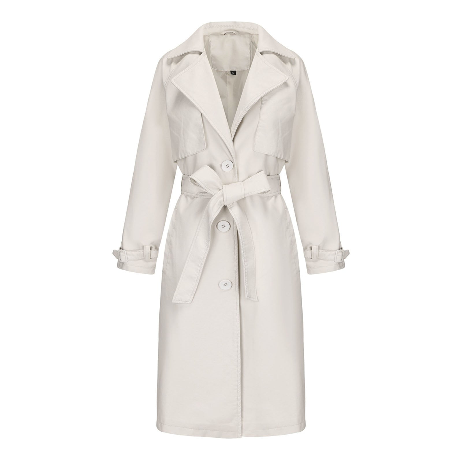 Bellivera Women's Faux Leather Trench Coat - Oversized Lapel Jacket With Belt For Fall & Spring