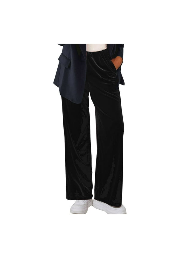 Women Velour Pant ,Soft Velvet Sweatpant for Women, Straight Leg High Waist Velour Lounge Pant with Pockets