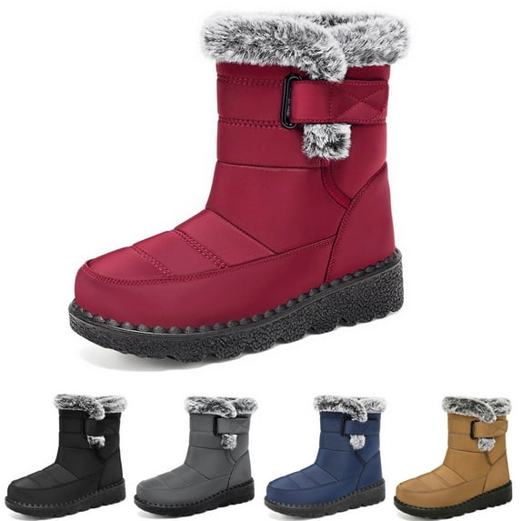 Miluxas Women Winter Snow Boots Waterproof:Warm Mid Calf Boots for Women with Lined - Comfortable Outdoor Slip On Booties Anti-Slip