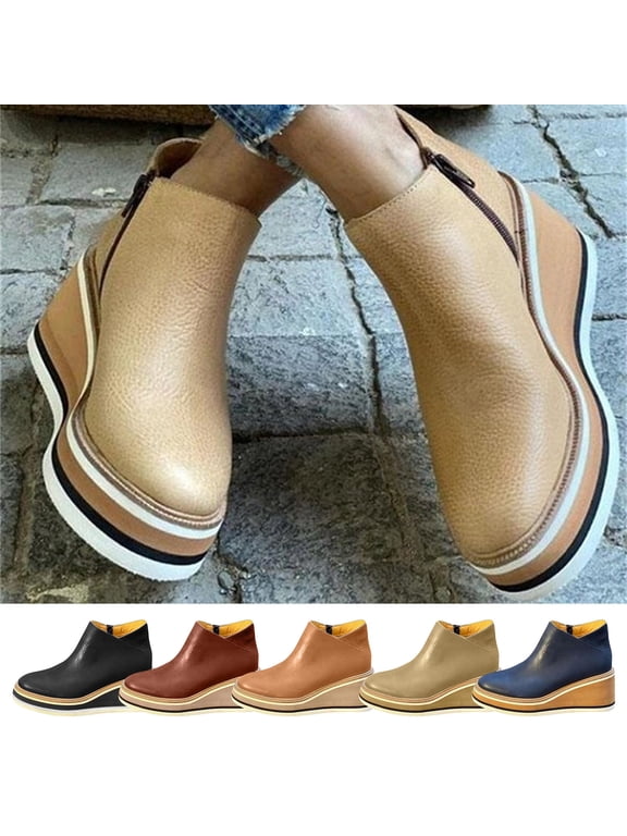 Women's Chelsea Ankle Boots Wedge Heel Booties Casual Shoes for Women