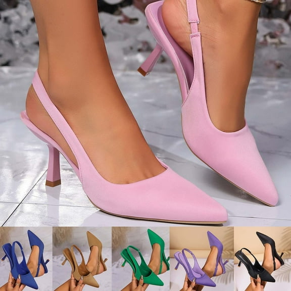 Miluxas Women’s Closed Toe Kitten Heels Pointed Toe Slingback Low Heels Dress Bridal Wedding Pumps Shoes