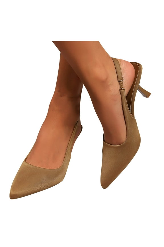 Women’s Closed Toe Kitten Heels Pointed Toe Slingback Low Heels Dress Bridal Wedding Pumps Shoes