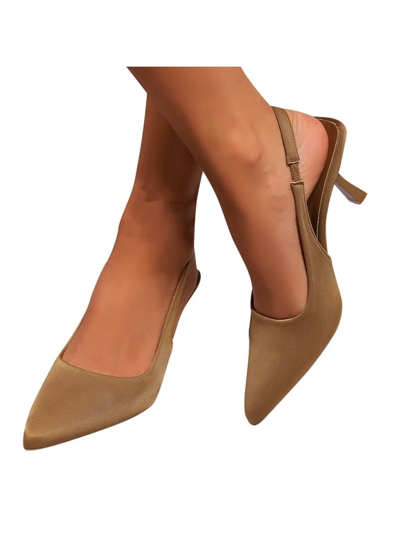 Women’s Closed Toe Kitten Heels Pointed Toe Slingback Low Heels Dress Bridal Wedding Pumps Shoes