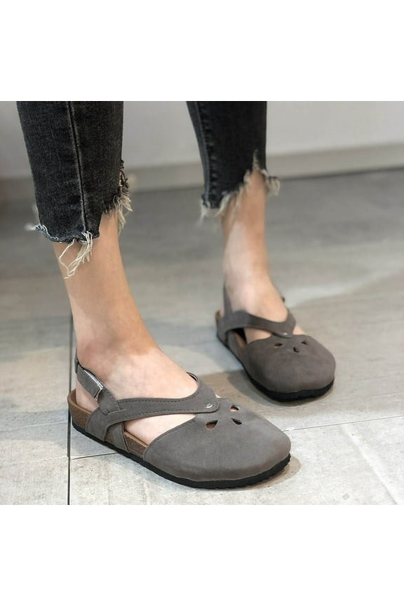 Women's Closed Toe Sandals Comfort Cork Footbed Arch Support Flat Sandals