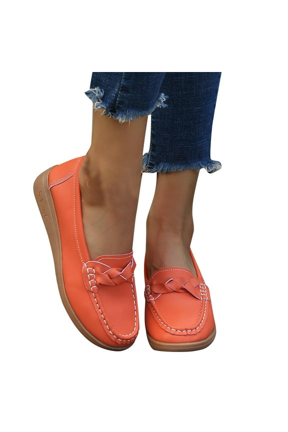 Women's Comfortable Dressy Slip-on Loafers Business Casual Work Shoes Office, Faux Leather Arch Support Round Toe Flats Shoes