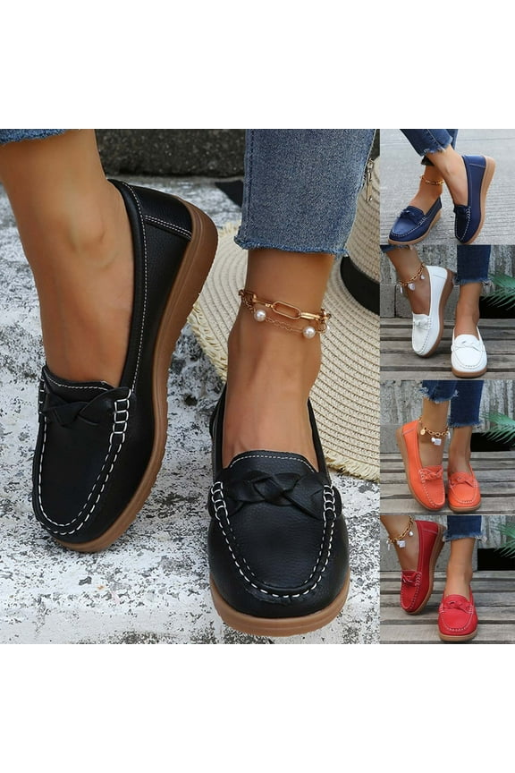 Women's Comfortable Dressy Slip-on Loafers Business Casual Work Shoes Office, Faux Leather Arch Support Round Toe Flats Shoes