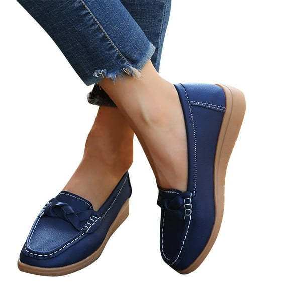 Miluxas Women's Comfortable Dressy Slip-on Loafers Business Casual Work Shoes Office, Faux Leather Arch Support Round Toe Flats Shoes