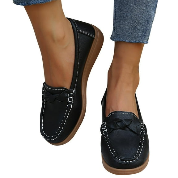 Miluxas Women's Comfortable Dressy Slip-on Loafers Business Casual Work Shoes Office, Faux Leather Arch Support Round Toe Flats Shoes