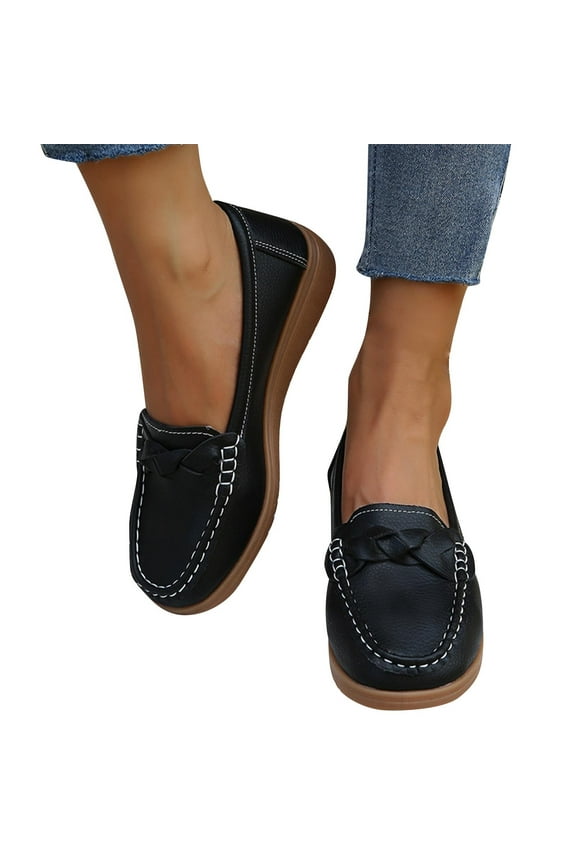 Women's Comfortable Dressy Slip-on Loafers Business Casual Work Shoes Office, Faux Leather Arch Support Round Toe Flats Shoes