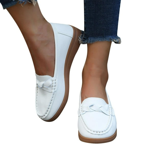 Miluxas Women's Comfortable Dressy Slip-on Loafers Business Casual Work Shoes Office, Faux Leather Arch Support Round Toe Flats Shoes