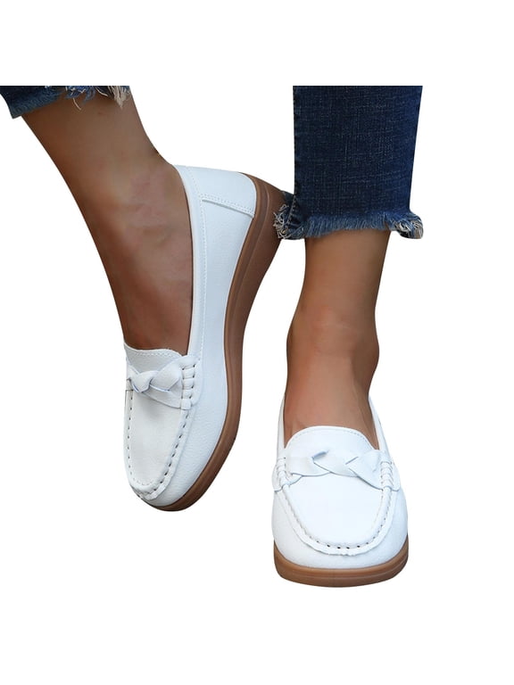 Women's Comfortable Dressy Slip-on Loafers Business Casual Work Shoes Office, Faux Leather Arch Support Round Toe Flats Shoes