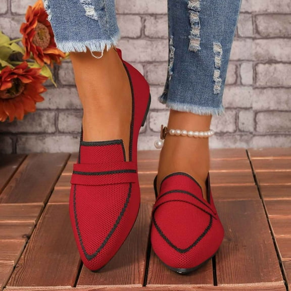 Miluxas Women's Flats Pointed Toe Bow Knit Ballet Shoes Comfortable Dressy Mesh Slip On Flat