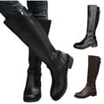 thumbnail image 1 of Miluxas Women's Knee High Boots Low Block Heel Riding Boots Round Toe Side Zipper Biker Motorcycle Buckle Boots, 1 of 9
