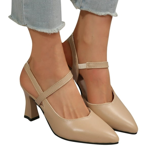 Miluxas Women's Leather Closed Heels Round Toe Slingback Pumps Chunky Block Heels Casual Dress Shoes