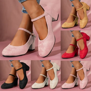 Miluxas 2025 Clearance! Women's Mary Jane Shoes Clearance Low Block Heel Round Toe Dress Office Work Church Pumps