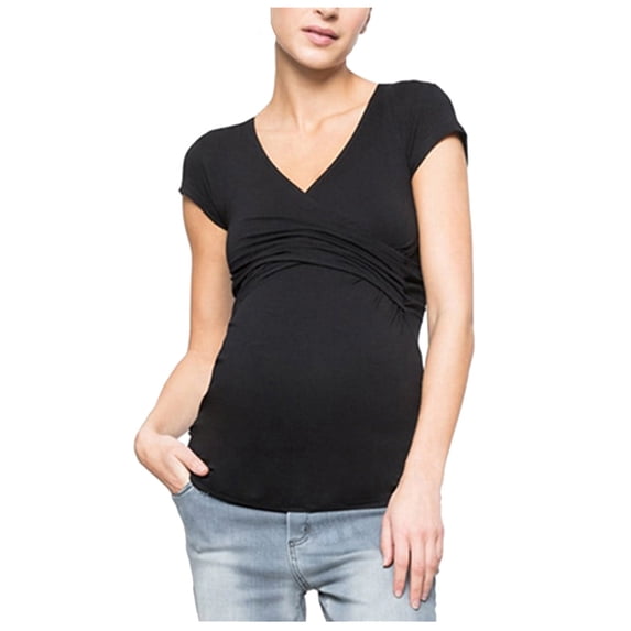 Miluxas Women's Maternity Nursing Tops , Layered Wrap for Breastfeeding, V-Neck Short Sleeve Tee Shirts