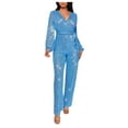 thumbnail image 1 of Miluxas 2025 Clearance! Women's Sparkly Jumpsuits Clearance Long Sleeve Cocktail Elegant Mock Neck Bodycon Straight Long Pants Rompers, 1 of 5
