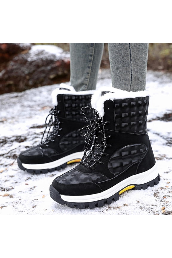 Women's Winter Boots Mid Calf Warm Insulated Faux Fur Lined Waterproof Lace Up Snow Boots