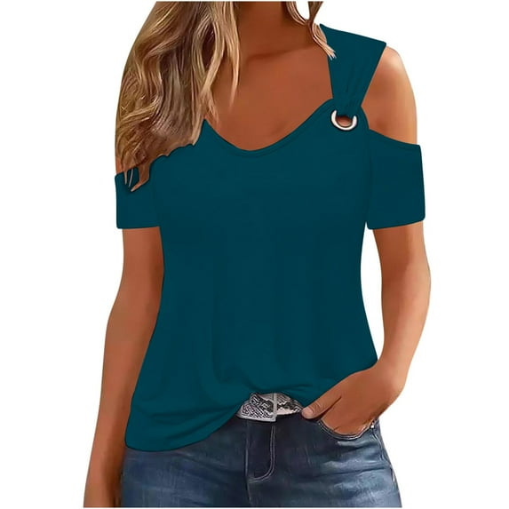 Miluxas Womens Cold Shoulder Tops for Women Summer Cut Out Tops Short Sleeve Criss Cross Casual Shirts