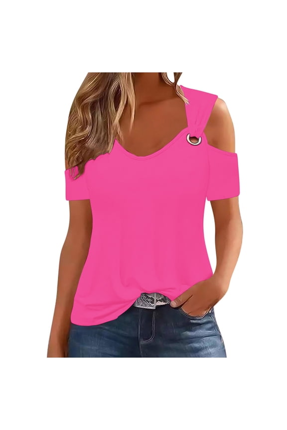 Womens Cold Shoulder Tops for Women Summer Cut Out Tops Short Sleeve Criss Cross Casual Shirts