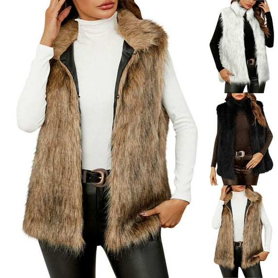 Miluxas Womens Faux Fur Vest Winter Warm Short Coat Fluffy Shaggy Sleeveless Jacket Fashion Casual Fuzzy Outerwear