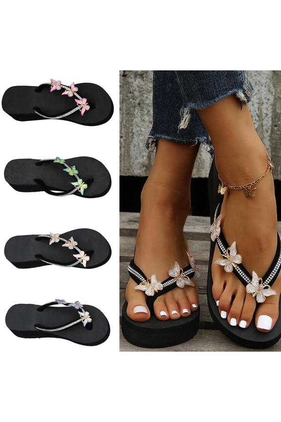 Womens Platform Rhinestone Flip Flops Wedges Sandals for Women wedge flip flops Dressy Summer Comfort Chunky Thong Sandals Wedge Heels for Women