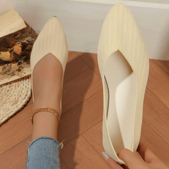Miluxas Womens Round Toe Flats ,Comfort Knit Flats,Slip-on Breathable Flat Shoe,Soft Casual Ballet Shoes Elegant Flats