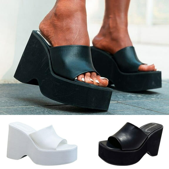 Miluxas Womens Wedge Slipper Open Toe Platform Backless Slip On Casual Summer Slides Sandals Roman Comfy Wedding Shoes